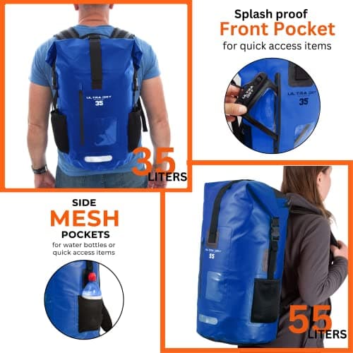 Premium 35L Waterproof Dry Bag Backpack, Sack with Phone Dry Bag, Perfect for Boating/Kayaking/Hiking/Canoeing/Fishing/Rafting/Swimming/Camping/Snowboarding (Blue, 35 L) — view 2