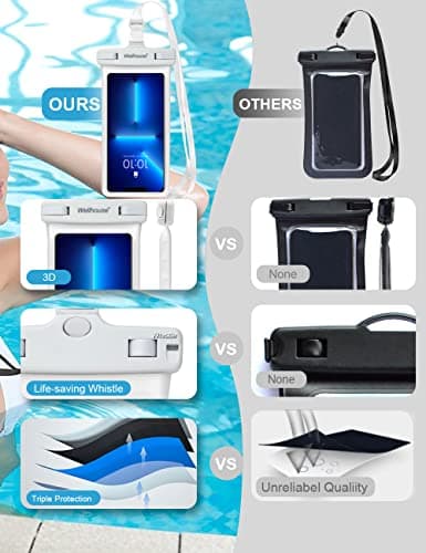 wellhouse Waterproof Phone Pouch, Waterproof Phone Case for iPhone 15 14 13 12 Pro Max XS Samsung, IPX8 3D Cellphone Dry Bag Beach Essentials White-1 Pack 7.0" — view 6