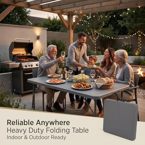 HomlyPro Heavy Duty 4FT Folding Table 120x60cm, Grey, Plastic Folding Desk Portable as Camping Table, Picnic, BBQ, Garden Outdoor and Indoor Utility Surface — view 6