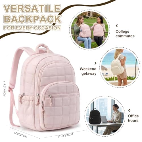 ZERVANE Backpack Womens Travel School Bags, Waterproof Lightweight 15.6" Laptop Bag for Business Work School Homework, College Daypack for Boys Girls Students Beige Packs (beige) — view 2