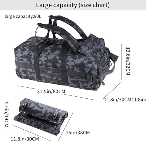 80L Waterproof Rolling Duffel Bag with Quick-Release Straps, Military Tactical Wheeled Foldable For Deployment Traveling Camping Sporting, Camouflage (Adjustable handle), Military Style — view 4