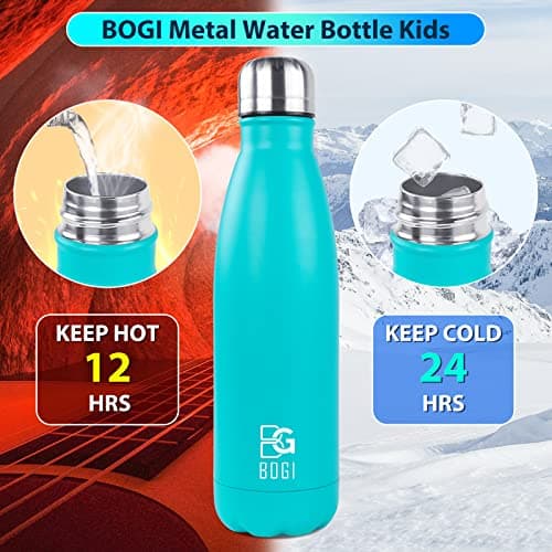 BOGI 2 Pack Insulated Water Bottle,750ml Stainless Steel Water Bottle-Leakproof Metal Water Bottle Keep Drink Hot & Cold Water Bottle Sports Water Bottle for Girls Kids with Cleaning Brush(Mint+Dblue) — view 4