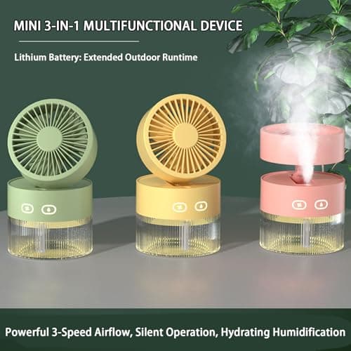 Portable Misting Fan with 3 Speeds & Night Light, 3-in-1 Mini Evaporative Air Cooler with 1800mAh Battery, Foldable Personal Desk Fan & Quiet Mister for Home, Office, Travel & Camping (Yellow) — view 3