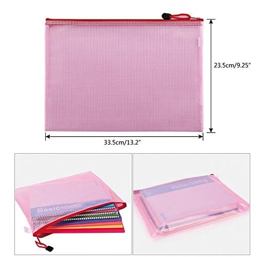 HOMEJIA 10Pcs A4 Size Durable Plastic Zip Wallets Folders Waterproof Mesh Document Bags School Stationery Organizer for Travel Packing — view 5