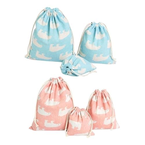 COSMOBETTY Drawstring Storage Bag Easy to Carry and Save Luggage Space 6pcs Cotton Linen with Strap Multifunctional Pouch for Travel Organizers and Daily Storage