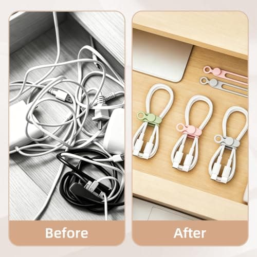 CAVIXO 8 Pack Reusable Silicone Cable Ties | Tangle-Free Cable Management for USB Leads, Charger Cables & Headphones - Home Office Travel Organisers (Mixed Colours) — view 4