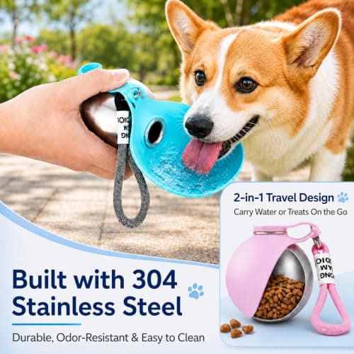 Portable Dog Water Bottle 285ml 2-in-1 Stainless Steel Pet Travel — view 2