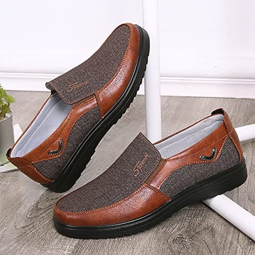 COSIDRAM Mens Slip on Loafers Walking Casual Driving Shoes Canvas Flat Lightweight Outdoor Brown 8 — view 2