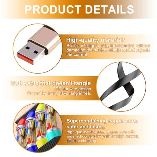 120W Retractable Multi Charger Cable 2 in 3, Fast Charging Cable USB A/C to PD/USB C/Micro B, Cord For Smartphones, Laptops, Tablets, Portable Travel Car Accessories, Tangle Free Black Gold 1.2M — view 4