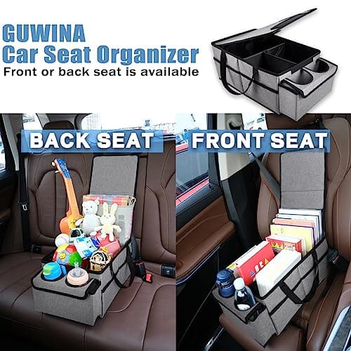 GUWINA Car Backseat Organiser, Multi Compartment Foldable Seat Organiser for Car Boot Front and Back Seats, with Lids and Straps Best for Clothes, Toys, Office Products (Grey) — view 5