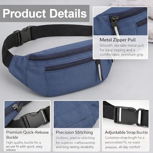 Bum Bag – Lightweight Waist Bag & Waterproof Fanny Pack for Women & Men, Secure Travel Belt Bag for Festivals, Hiking, Running, Holidays – Ideal Bum Bags for Ladies & Men (Blue) — view 3