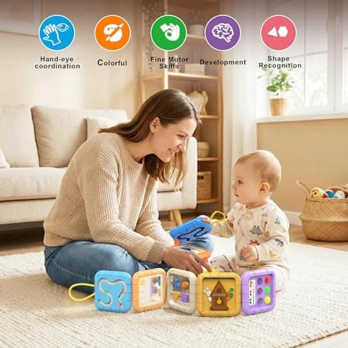 Felly Montessori Busy Board for Toddler 1+ Years, 9 in 1 Baby Sensory Activity Cube, Travel Toys for Airplane and Car, Fine Motor Skill, Birthday for Boys Girls Baby Shower — view 3