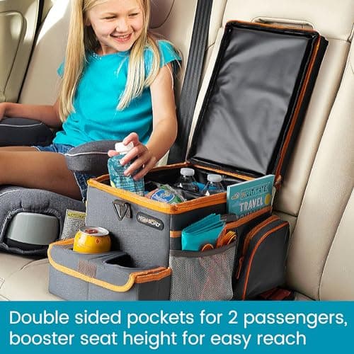 High Road CarHop Car Seat Organizer for Kids and Adults with Cup Holder Tray, Side Pockets and Cooler Compartment (Medium, Gray) — view 3