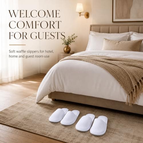 2 Pairs Disposable Hotel Slippers, White Deluxe Closed Toe Spa Slippers — view 2