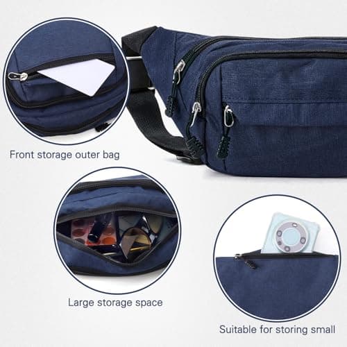 Meng Jiaran 2 Pack Bum Bag Bumbag for Men Women 4 Zip Pockets, Black, Blue — view 4