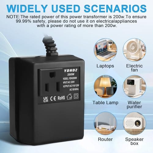200W Step-Down Power Supply voltage converter 220V/240V to 110V/120V(UK Plug), Smart and Efficient Temperature-Protected Adapter, Suitable for WiFi, POS Machines and Power Bank — view 4
