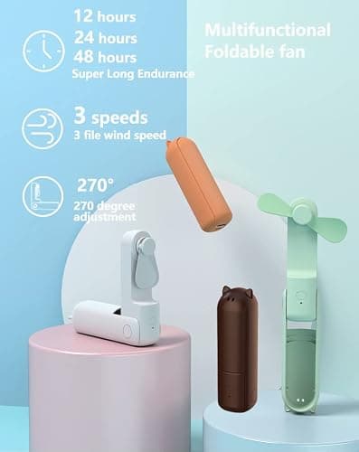 DSLIHA Handheld Mini Fan - USB Rechargeable Portable With 3 Speeds, Folding Personal Desk Design for Women Kids, Home Office Indoor Outdoor Travel (Brown) — view 2