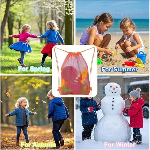hankousi 3pcs Kids Beach Toy Bags - Large Mesh Drawstring Backpacks for Sand Toys Storage, Lightweight Durable Shell Collecting Nets for Outdoor Beach Vacations, Sandbox Play — view 6