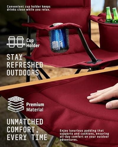 Voyager Folding Camping Chairs 2 Pack with Cooler Bag, Lightweight Q195 Steel Frame, 600D Oxford Fabric, Portable & Comfortable - Black (Red, Pouch/Cooling) — view 3