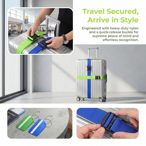 4Pcs Luggage Straps, Adjustable Suitcase Straps with 4 Luggage Tags — view 3