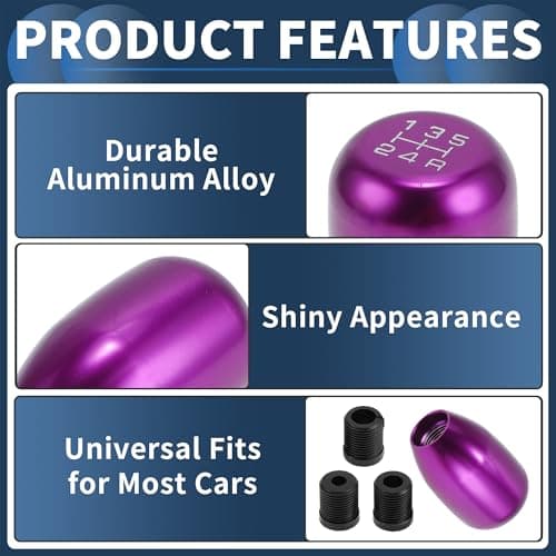 INFINAUTO 6cm 5 Speed Car Shift Knob with 3 Adapter Aluminum Alloy Purple — view 4