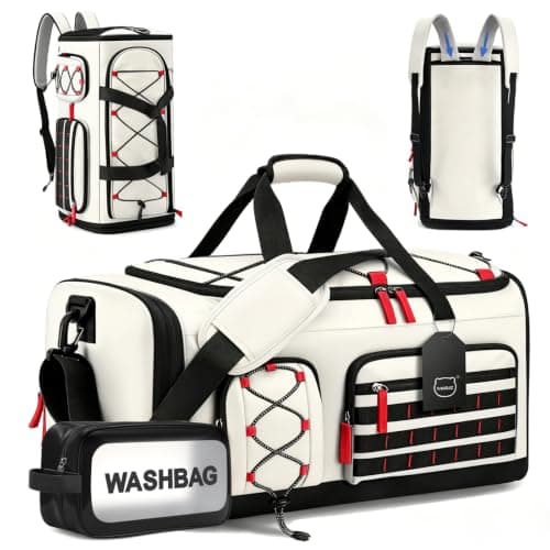 35L Gym Bag with Shoe Compartment, Dry & Wet Separation Overnight Bag-White