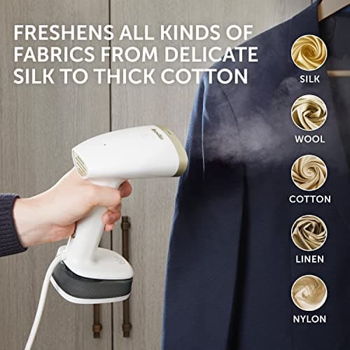 Breville CompactSteam Foldable Garment Steamer | Handheld Travel Clothes Steamer | 1400W | Fast Heat Up | Travel Bag | White & Gold — view 4