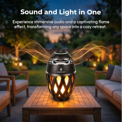 ANERIMST Outdoor Bluetooth Speakers, Waterproof Wireless Speakers with Torch Flame Light, Cool Gadgets for Men Women, LED Lantern for Gardening Camping Patio, 2 Pack (Black) — view 2