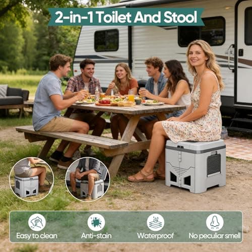 Portable Camping Toilet,Foldable Toilet for Adults with 3 Rolls Drawstring Trash Bags,Travel Toilet with Paper and Phone Holder,Emergency Toilet,Waterproof,Lightweight,Easy-Clean,for Fishing,Camping — view 2