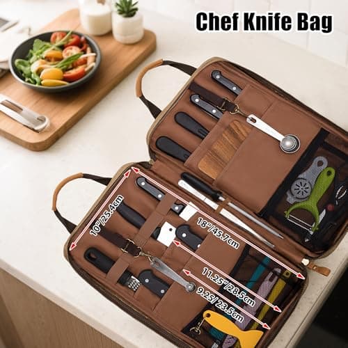 Damero Waxed Canvas Knife Bag with 11 Slots and 2 Zippered Mesh Pockets — view 4