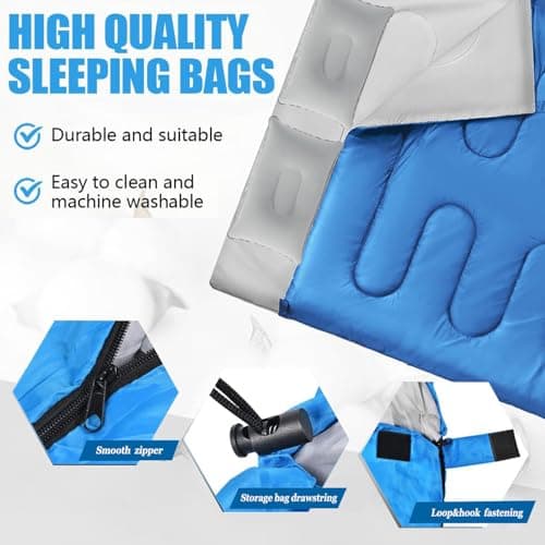 Sleeping Bag, Double Sleeping Bag with 2 Pillows Extra Large 3-4 Season Lightweight, Waterproof Indoor & Outdoor Use for Adults for Hiking, Backpacking and Camping Travel (Blue Double) — view 5
