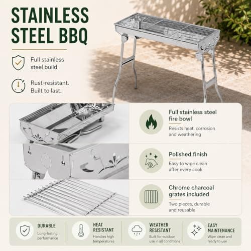 House of Home BBQ Portable Stainless Steel Folding Large Charcoal Grill — view 6