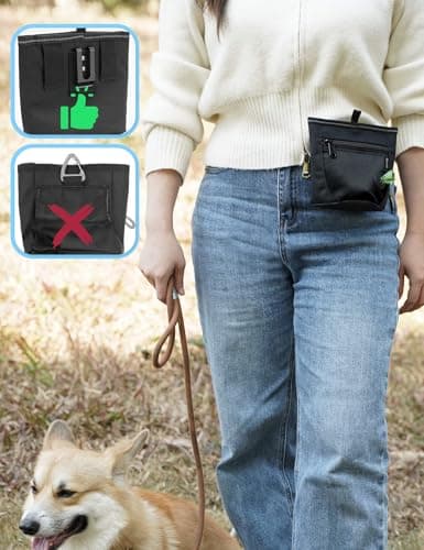 Gobeigo Dog Treat Pouch and Training Clicker, Upgrade Two Magnetic Closure to Prevent Spills, 2 Cup Treat Bag with Poop Bag Dispenser, Metal Clip Waist Belt Fanny Pack for Pet Walk (Black) — view 4
