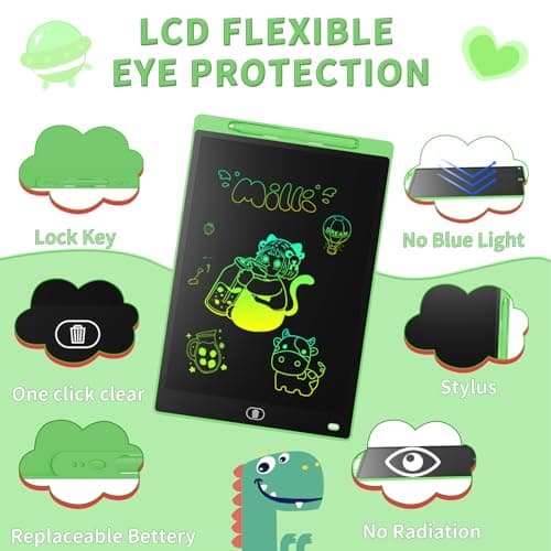 [2 Pack]Genialba LCD Drawing Board 12 Inch, Colourful LCD Writing Tablet Erasable [Individual Package], Toddler Toys Learning Educational Toys for 2 3 4 5 6 7 Years Boys Girls (Green&Blue) — view 2