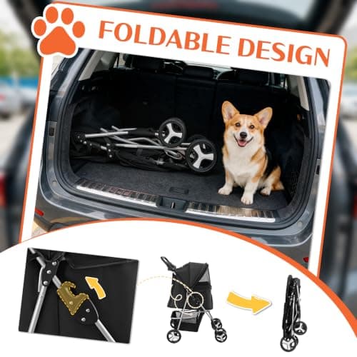 display4top Pet Travel Stroller Dog Cat Pushchair Pram Jogger Buggy with 4 Wheels (Black) — view 5