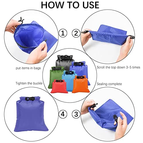 WOODFIB 6 PCS Waterproof Dry Bag, Lightweight Dry Sacks Set with 1.5L, 2.5L, 3L, 3.5L, 5L, 8L Drybag Canoe Bags for Boating/Travel/Rafting/Camping/Swimming/Fishing (Multicolor) — view 4