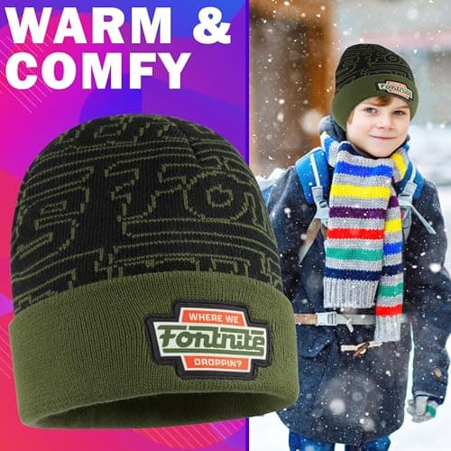 Fortnite Beanie Hat for Boys & Teens, Warm Knitted Winter Hat, Winter Accessories for School Travel Days Out, Gifts for Gamers (6-14 Years, Khaki) — view 2