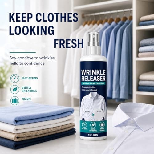 Crease Release Spray,Instant Wrinkle Releaser Spray,Fabric Refresher & Wrinkle Release Spray,No Iron Fabric Smoothing Agent,Reduces Creases on Shirts, Bedding and Curtains,Travel Friendly, 50ml — view 3