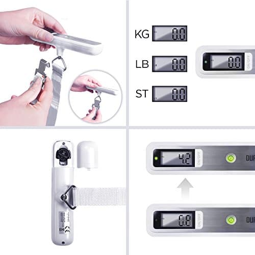 Duronic Digital Luggage Scales (white/silver) LS1019 | 50kg capacity | Weighs Suitcases and Bags | Overweight Warning Light | Compact & Portable | Strong Straps | For Air Travel | Battery Included — view 5
