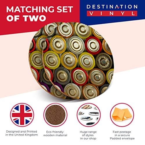 2 x Round Coasters - Retro Batteries Power Bank - Cork Backed Home Kitchen Accessory Tea Coffee Mug Mat #3084 — view 2