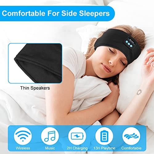 Flintronic Bluetooth 5.0 Wireless Sleep Headphones, Black, Sports Headband with Ultra-Thin HD Stereo Speakers, Suitable for Sleeping, Exercising, Yoga, Fitness, Relaxation — view 3