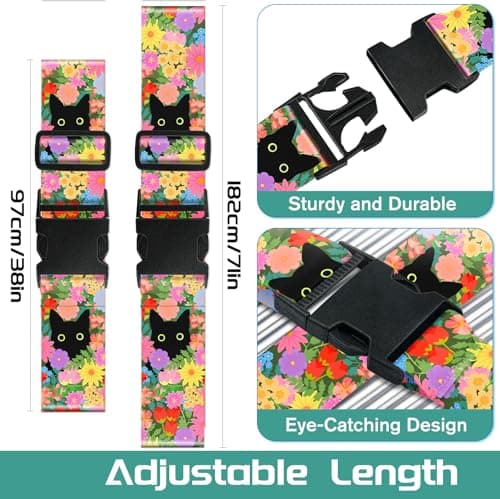 OffiEase Luggage Straps for Suitcases Travel Belt - Baggage Identifiers Suit Case Accessories with Buckle Nylon Adjustable Band Over Handle for Airport 2 pack Black Cat — view 2