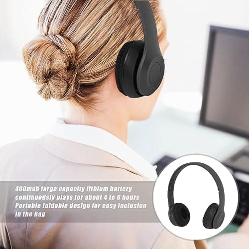 Fawfose Wireless Headphones, Bluetooth Folding Headset with 32GB Card Slot 400mAh Battery for Music Lovers and Sports Enthusiasts (Black) — view 3