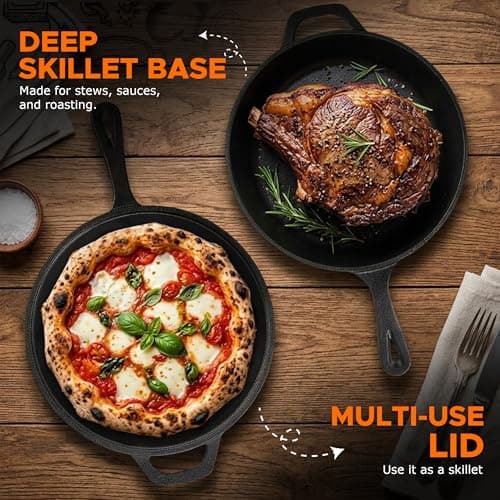 KICHLY Combo Cooker Cast Iron Dutch Oven with Lid 2 in1, Pre-seasoned Multi Cookware Skillet, 3.2QT Cast Iron Pan Dutch Oven Deep Pot with Frying Pan 10.25 Inch, Grill Induction Stovetop Camping — view 4