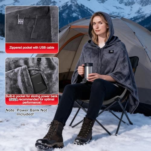 USB Heated Shawl Blanket, 150 * 80cm Heated Blanket Electric Throw, Wearable Heated Wrap with 3 Temperature Settings, 9 Heating Zones, Soft Flannel Heated Blanket Throw, for Home Office Travel — view 5