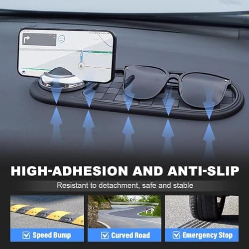 Multifunction Car Anti-Slip Mat, With 360 Rotatable Car Magnetic Phone Holder, Multifunction Anti Skid Dashboard Pad with Temporary Parking Number (Gold) — view 3