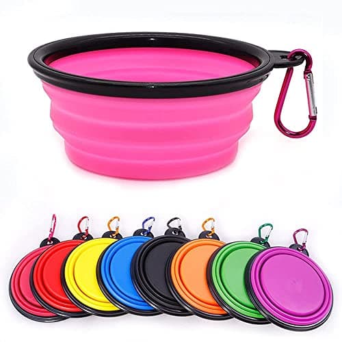 Collapsible Dog Bowl,Collapsible Dog Water Bowls for Cats Dogs, Portable Pet Feeding Watering Dish,Portable Dog Water Food Bowl with Carabiner (Medium(650ML), Pink)