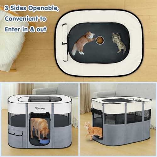 Pawaboo Portable Dog Playpen, 600D Oxford Pet Tent, Gray — view 6