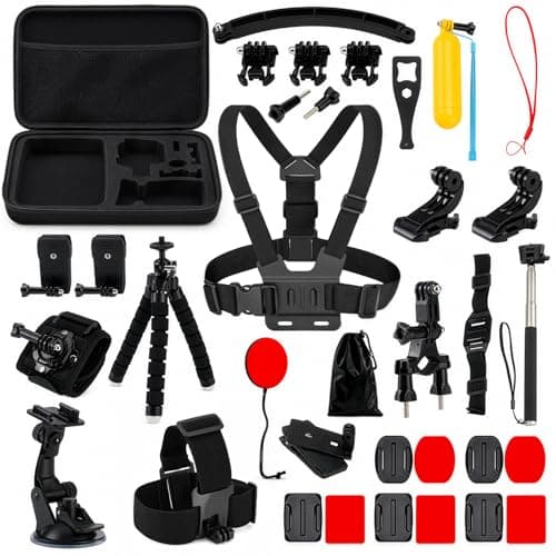Minifactory 47 in 1 Action Camera Accessories Kit Compatible with GoPro Hero 13 12 11 10 9 8 7 6 5, AKASO DJI Action Insta360, Chest Head Strap Mounts & Carry Case