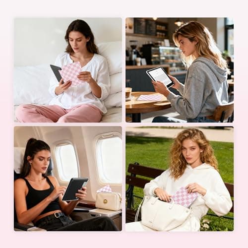 Litvana Detachable Magnetic Case for 6.8" Kindle Paperwhite (11th Generation-2021) and Kindle Paperwhite Signature Edition, Slim PU Shell Cover Case with Auto Wake/Sleep, Pink and White Checkerboard — view 5